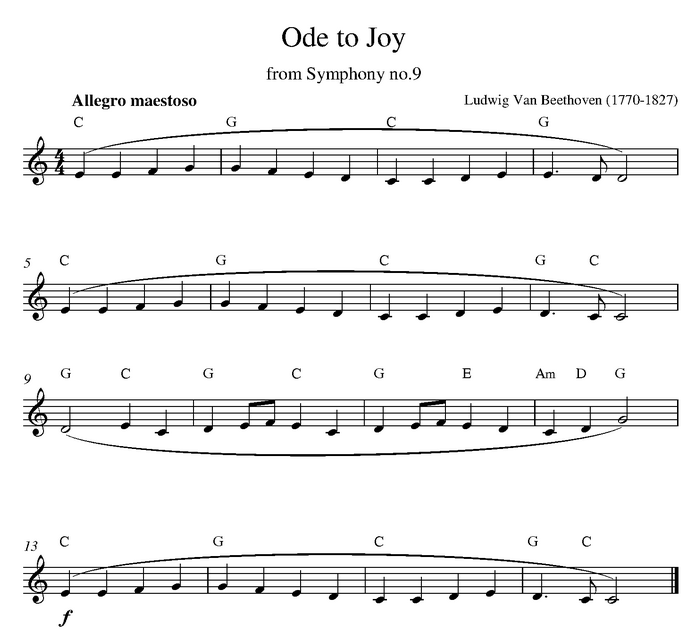 دانلود نت کیبورد (ارگ) Beethoven - Ode to Joy